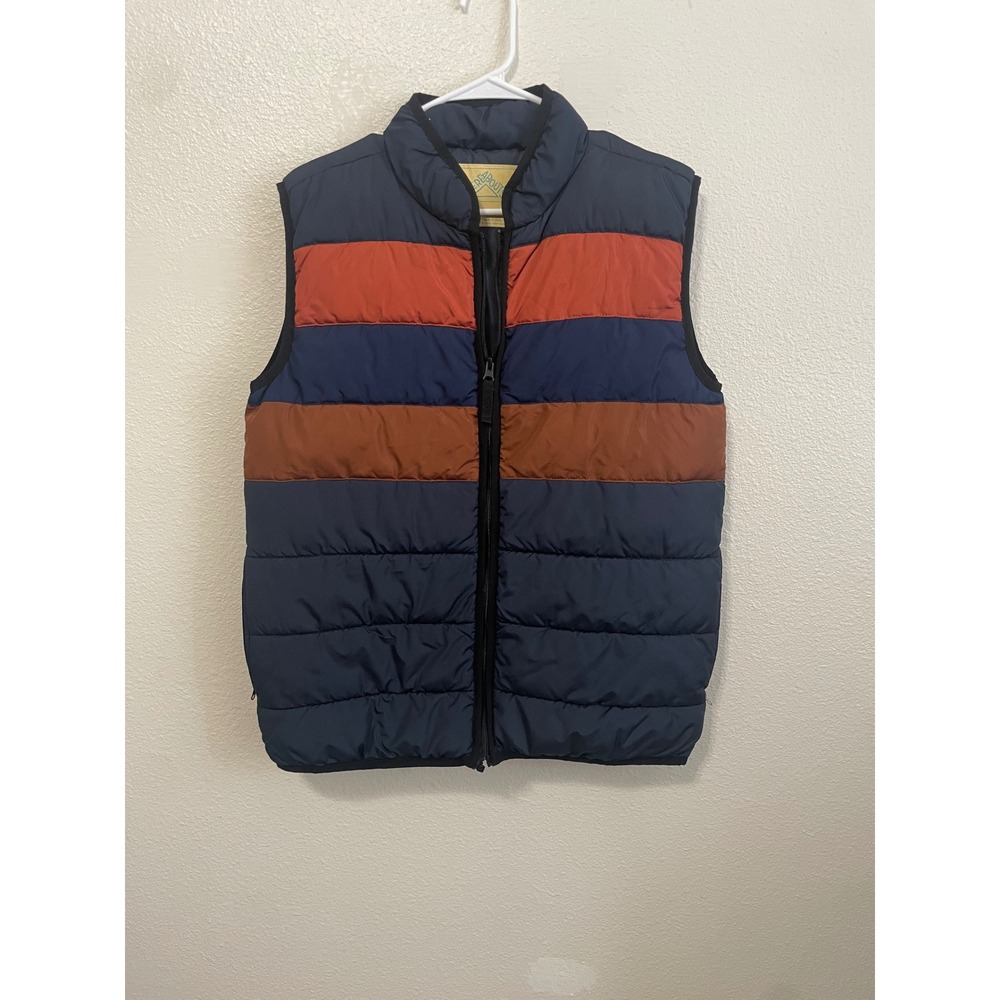 Thereabouts Puffer Vest Boys 18-20 Husky Navy Orange Striped Excellent Quilted